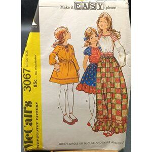 Vintage McCalls 3067 Sewing Pattern Girls Dress Or Blouse Skirt & Belt Size 10